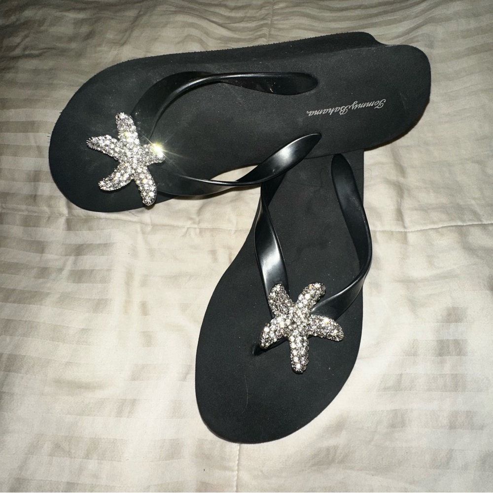 Tommy Bahama Silver Starfish Platform Wedge Thong Sandals Women’s Size 9